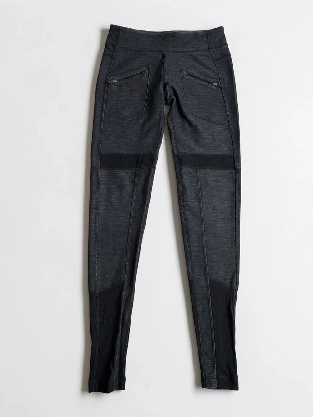 Lululemon Work It Out Moto Leggings 4 Pique Gray Black Zip Pocket Moto Panel